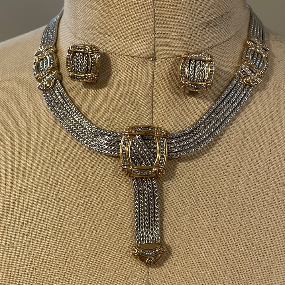 John Medeiros five strand two tone Necklace 16” and matching earrings